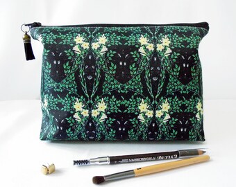 Gifts for her, Wash bag, green, leafy greens, travel bag, cosmetic bag, zip bag, make up bag.