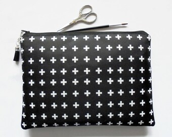 Gifts for her, Wash bag, crosses, monochrome travel bag, cosmetic bag, zip bag, make up bag, large makeup bag.