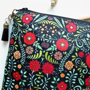 Gifts for her, Folky floral, folk pocket bag, travel bag, cosmetic bag, zip bag, make up bag, cosmetic pouch. image 2