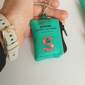 Cartera de lona, monedero con llavero, monedero para carrito de compras, monedero para cambio de coche, monedero con auriculares, monedero pequeño vegano, monedero pequeño, costura Singer