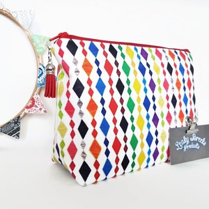 Bolsa de banho grande colorida, bolsa de cosméticos arlequim, bolsa grande com zíper, bolsa de toalete colorida, presente de dia das mães, bolsa de viagem grande, estampa de diamante