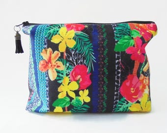 Gifts for her, Wash bag, Tropical Glitch, jungle, botanical, tropical, travel bag, cosmetic bag, zip bag.