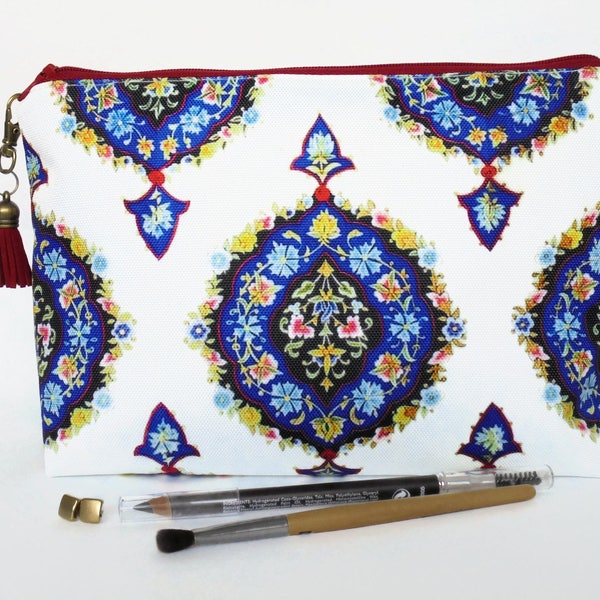 Gifts for her, Wash bag, ornate, boho, gypsy, travel bag, toiletries, cosmetic bag, zip bag, make up bag.