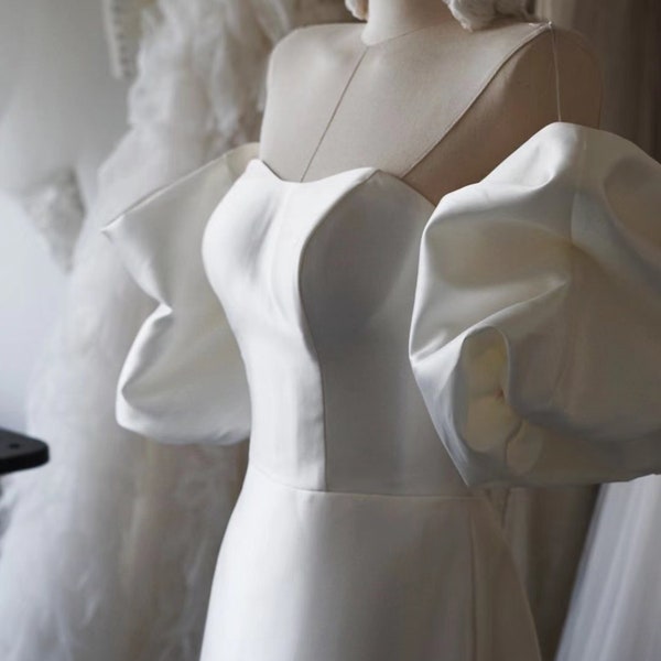 Detachable bridal sleeves mikado sleeves | Puff Sleeves | add on sleeves  in ivory mikado @miaateliers