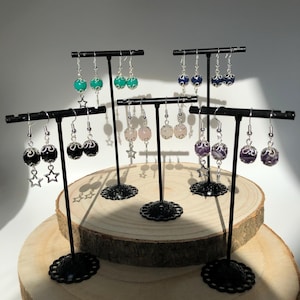 Earrings Gemstone Round Pearls Dangle Earrings Onyx Jewelry Amethyst Earrings Rose Quartz Jewelry Lapis Lazuli Pearls Jade Silver