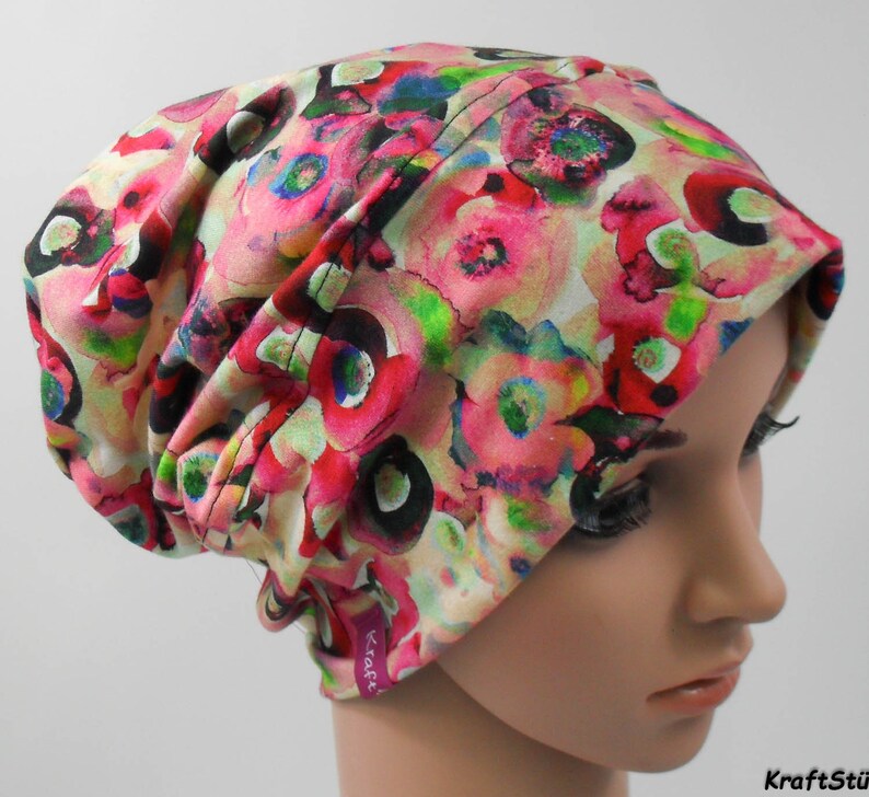 Hitzemütze Blumenmeer mitteldick, Chemo Kopfbedeckung Mütze Bild 1