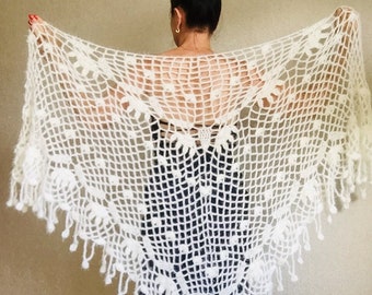 White Lace Bridal Shawl: Handmade Fuzzy Winter Wedding Wrap