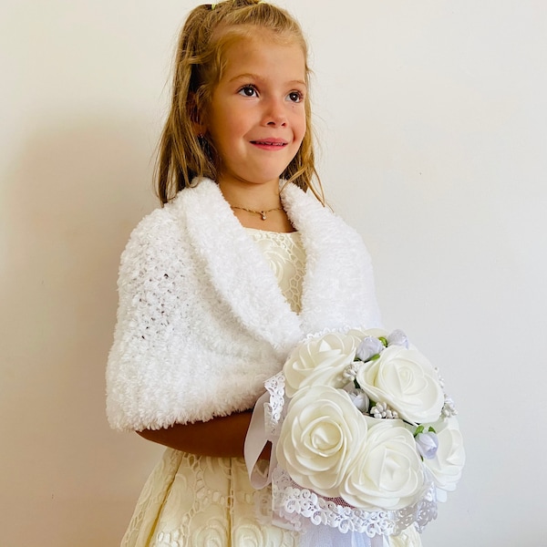 Flower girl faux fur bridal wrap white shrug ivory bridal jacket faux fur bolero kids shawl childrens shawl girls bolero communion shrug 44