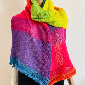 Hand Knit Rainbow Mohair Scarf: Oversized LGBTQ Pride Wrap