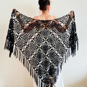 Black lace shawl fringe, White cotton bridal evening wrap, Beige fall winter wedding triangle bridesmaid gift, Blue bride shoulder cover