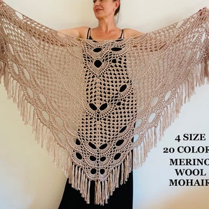 Black Wedding Shawl Fringe Wool Bridal shoulders wrap Shawl Plus Size Bride Shawl Crochet Women stole Evening Shawl image 10