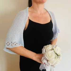 Turquoise Cotton Bolero Short Sleeves, Blue Beach Cover Up, Summer Shoulders Wrap Hand Crocheted, Crochet Loose Crop, Hand Knit Jacket image 7