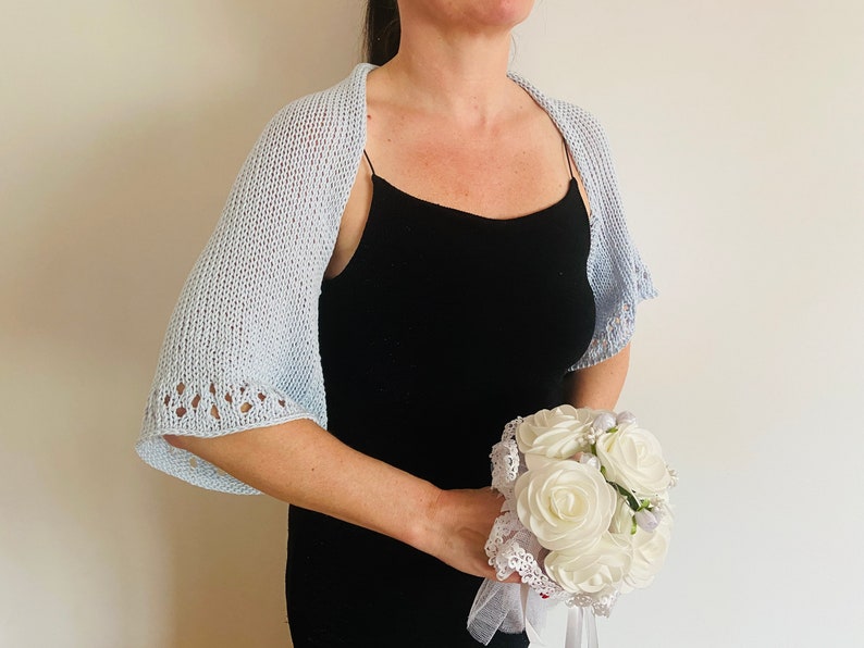 Turquoise Cotton Bolero Short Sleeves, Blue Beach Cover Up, Summer Shoulders Wrap Hand Crocheted, Crochet Loose Crop, Hand Knit Jacket image 7