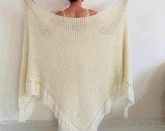 Cream Alpaca Bridal Shawl Fringe, Large Wedding Ivory Wool Wrap, Evening Bridesmaid Gift