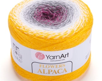 Fleurs alpaga YarnArt Yarn 250 grammes, 940 mètres de fil dégradé, fil au crochet, fil arc-en-ciel, fil à tricoter, gâteau multicolore