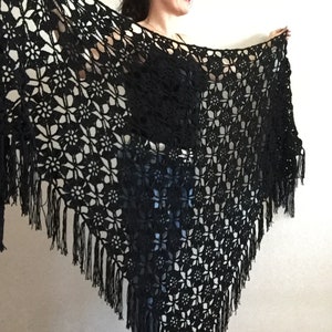 from USA Black lace shawl triangle shawl fringe cotton shawl for wedding dress shawl bride shawl winter bridal wrap bridesmaid shawl