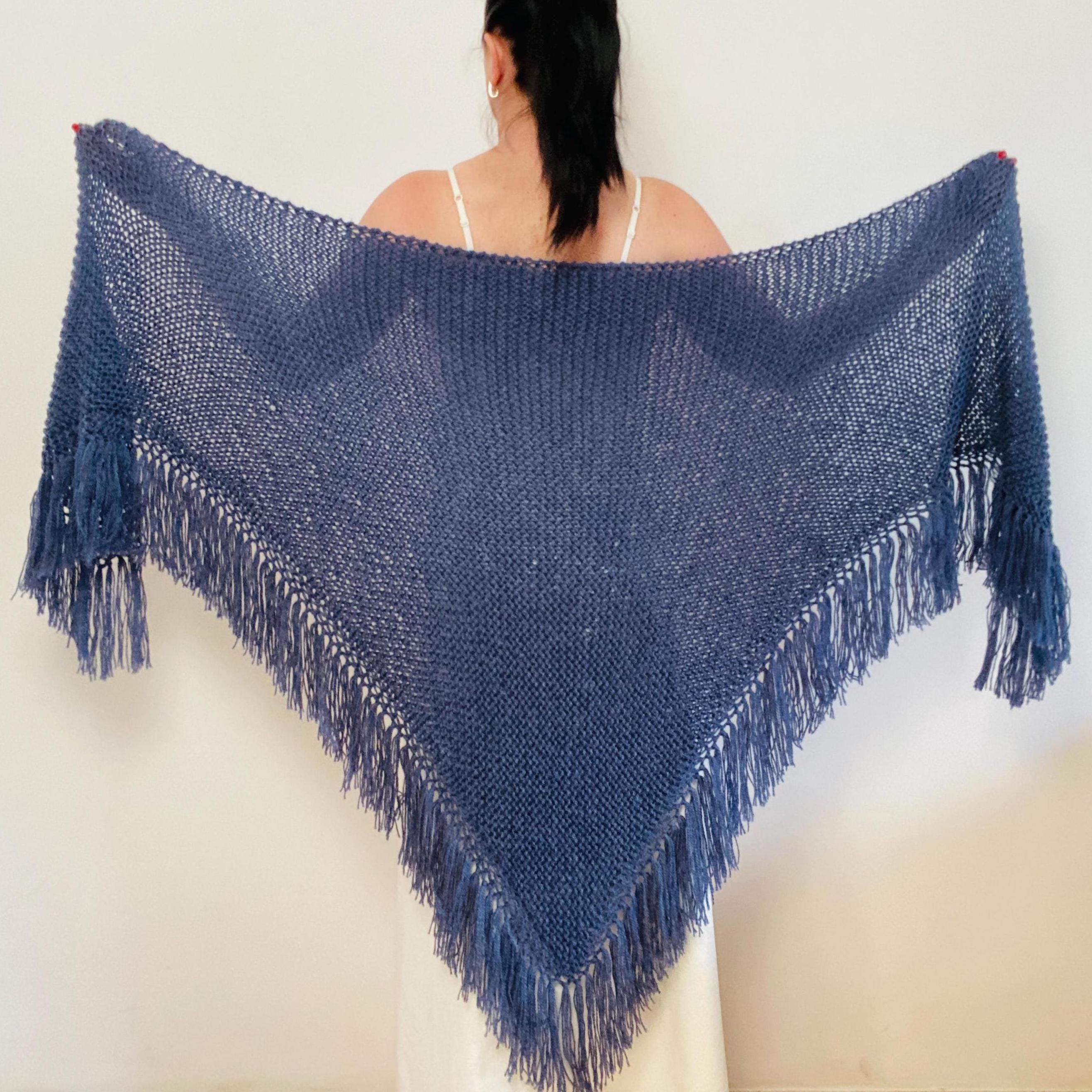 Blue Alpaca Bridal Shawl: Mohair Wool Fringe Wedding Wrap