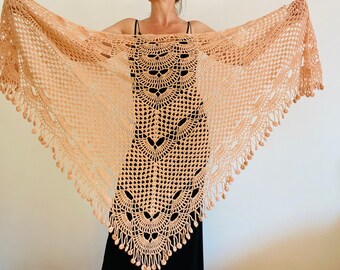 from USA Rose Wool Wedding Shawl Fringe Mohair Bridal Shawl Crochet Plus Size Women Triangle wrap Anniversary Gift Wife Mom Length 94"/240cm