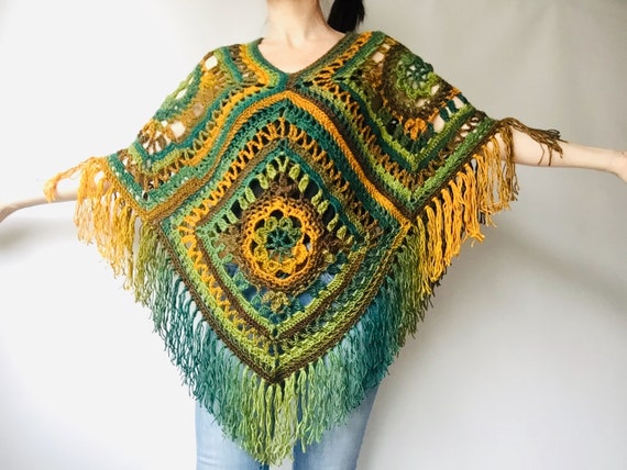 sigaret Renovatie Grand Buy Green Poncho Women Rainbow Plus Size Wool Cape Poncho Sweater Online in  India - Etsy