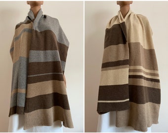 from USA Brown Striped Wool Scarf, Winter Warm Blanket Scarf, Women Gradient Scarf, Hand Knit Infinity Scarf, Oversized Long Scarf