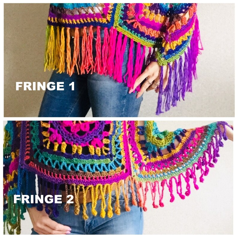 Rainbow Poncho Women Plus size Festival Vegan Pride Granny square Crochet Poncho Triangle Shawl Wraps Fringe