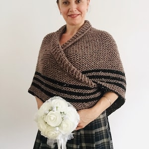 from USA Outlander Shawl Alpaca, Brown Wool Triangle Shawl knit Claire Shawl, Black Gray sontag shawl anniversary gift her wife mom