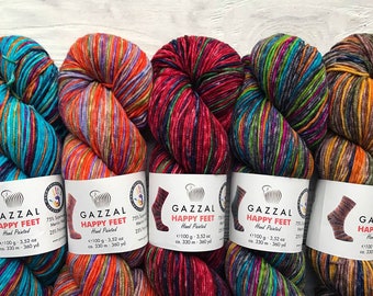 Gazzal Happy Feet blend wool yarn gradient yarn mohair sock yarn acrylic yarn multicolor yarn batik yarn colorful yarn rainbow crochet yarn