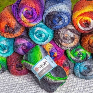 AMBIANCE YarnArt Rainbow Gradient Wool Yarn 100 g 250 meters Multicolor Wool yarn for crochet Shawl Scarf yarn magic soft color choice yarn