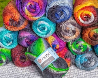 AMBIANCE YarnArt Rainbow Gradient Wool Yarn 100 g 250 meters Multicolor Wool yarn for crochet Shawl Scarf yarn magic soft color choice yarn