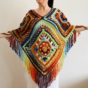 Poncho with Hood wool Coat gray Plus size poncho women Man Loose knit oversized poncho, Crochet hippie cape Evening shawl wraps Brown Black