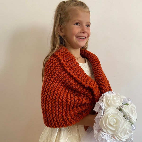 Flower girl shawl burnt orange shrug little girls bolero mustard communion shrug childs bolero winter wedding kids shrug kids bolero 88