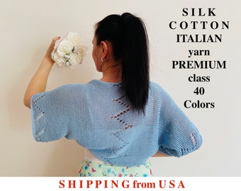 Blue cotton bolero shrug boho women summer silk bolero crochet bolero jacket wear beach cover up loose coverup shrug jacket knit sweater