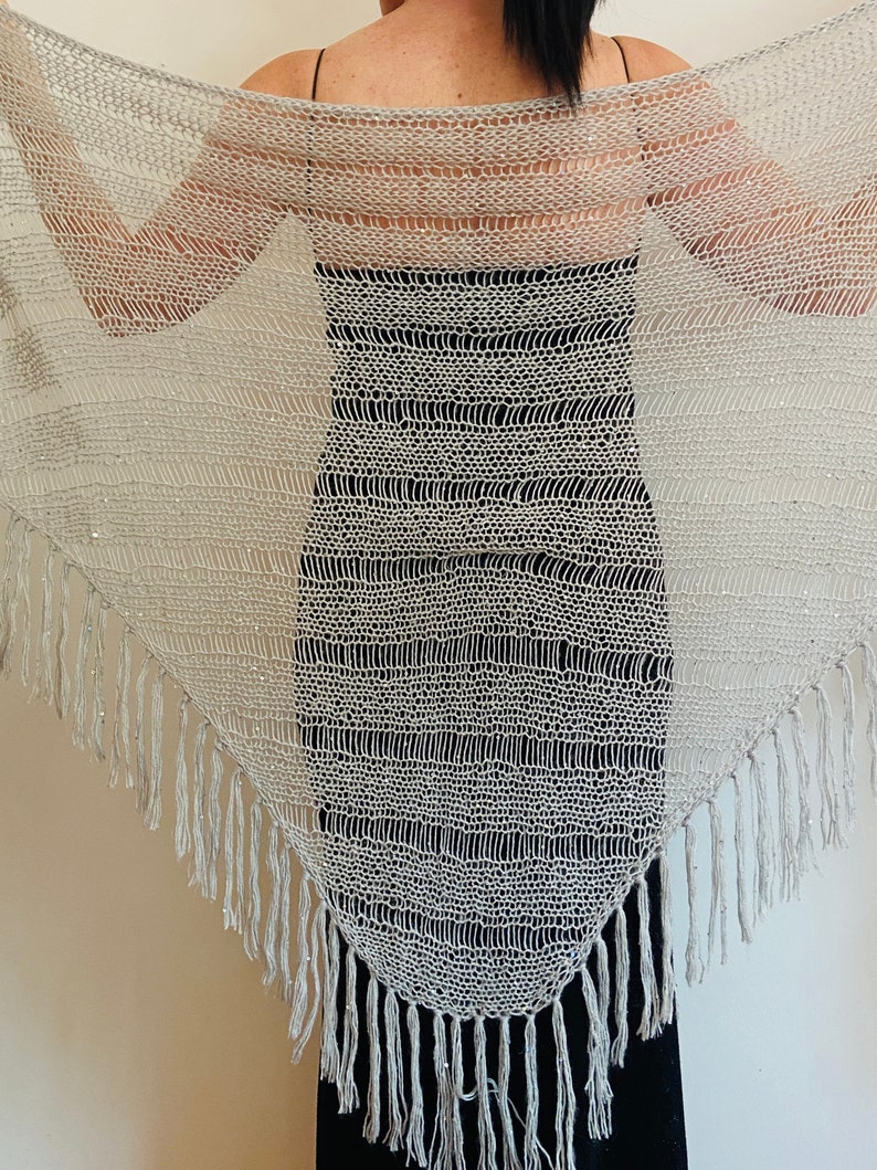 from USA Gray Mohair Wedding Shawl Fringe Triangle Shawl Sequins Bridal Shawl, Bride Wool Shawl Women, Bridesmaid Shawl Length 133/340cm image 5