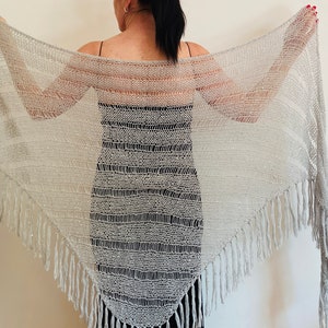 from USA Gray Mohair Wedding Shawl Fringe Triangle Shawl Sequins Bridal Shawl, Bride Wool Shawl Women, Bridesmaid Shawl Length 133/340cm image 1