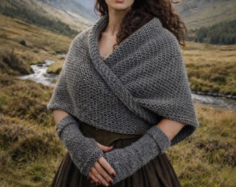 Gray Alpaca Outlander Shawl, Plus Size Claire Wool Cosplay Shoulder Wrap 33