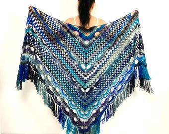 USA Blue violet shawl fringe women wool shoulder wrap warm rainbow fall winter triangle shawl multicolor gray shawl black beige brown 20