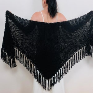 Black fringe shawl Bridal alpaca evening fur wrap Mohair lace shawl Wedding capelet fringed shawl, Bride boho knit wool fall winter wedding image 1