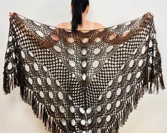 Black Wedding Shawl Fringe Wool Bridal shoulders wrap Shawl Plus Size Bride Shawl Crochet Women stole Evening Shawl