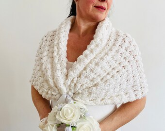 White bridal bolero shrug winter wool bridesmaid shawl bridal party shawl bride cover up wedding stole evening cape shoulder wrap USA