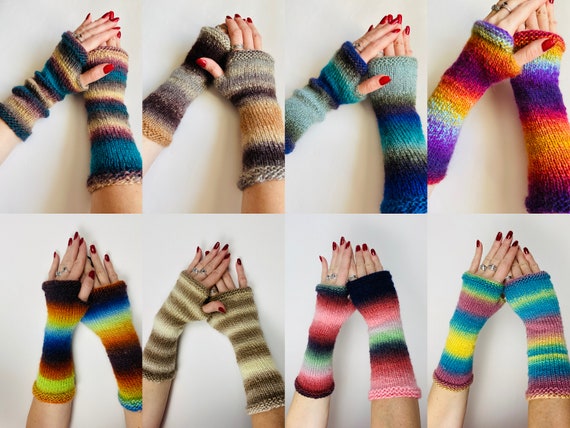 Rainbow Fingerless Gloves Winter Wool Mittens Arm Warmers Multicolor Warm  Mittens Women Fingerless Mittens Long Gloves Hand Knit 77 