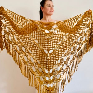 Mustard bridal shawl, orange wedding wrap, yellow bride shoulder wrap bridesmaid cover up triangle evening scarf cotton boho shawl fringe