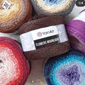 Yarn FLOWERS MOONLIGHT YarnArt Gradient 260 g 1000 meters Multicolor cotton yarn Rainbow crochet yarn Glitter Metallic Lurex Shiny yarn