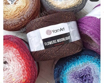 Yarn FLOWERS MOONLIGHT YarnArt Gradient 260 g 1000 meters Multicolor cotton yarn Rainbow crochet yarn Glitter Metallic Lurex Shiny yarn