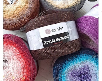 Yarn FLOWERS MOONLIGHT YarnArt Gradient 260 g 1000 meters Multicolor cotton yarn Rainbow crochet yarn Glitter Metallic Lurex Shiny yarn