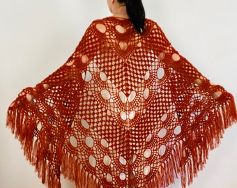 Burgundy Mohair Wedding Fringe Shawl, Bordo Lace Bridal Wrap Plus Size