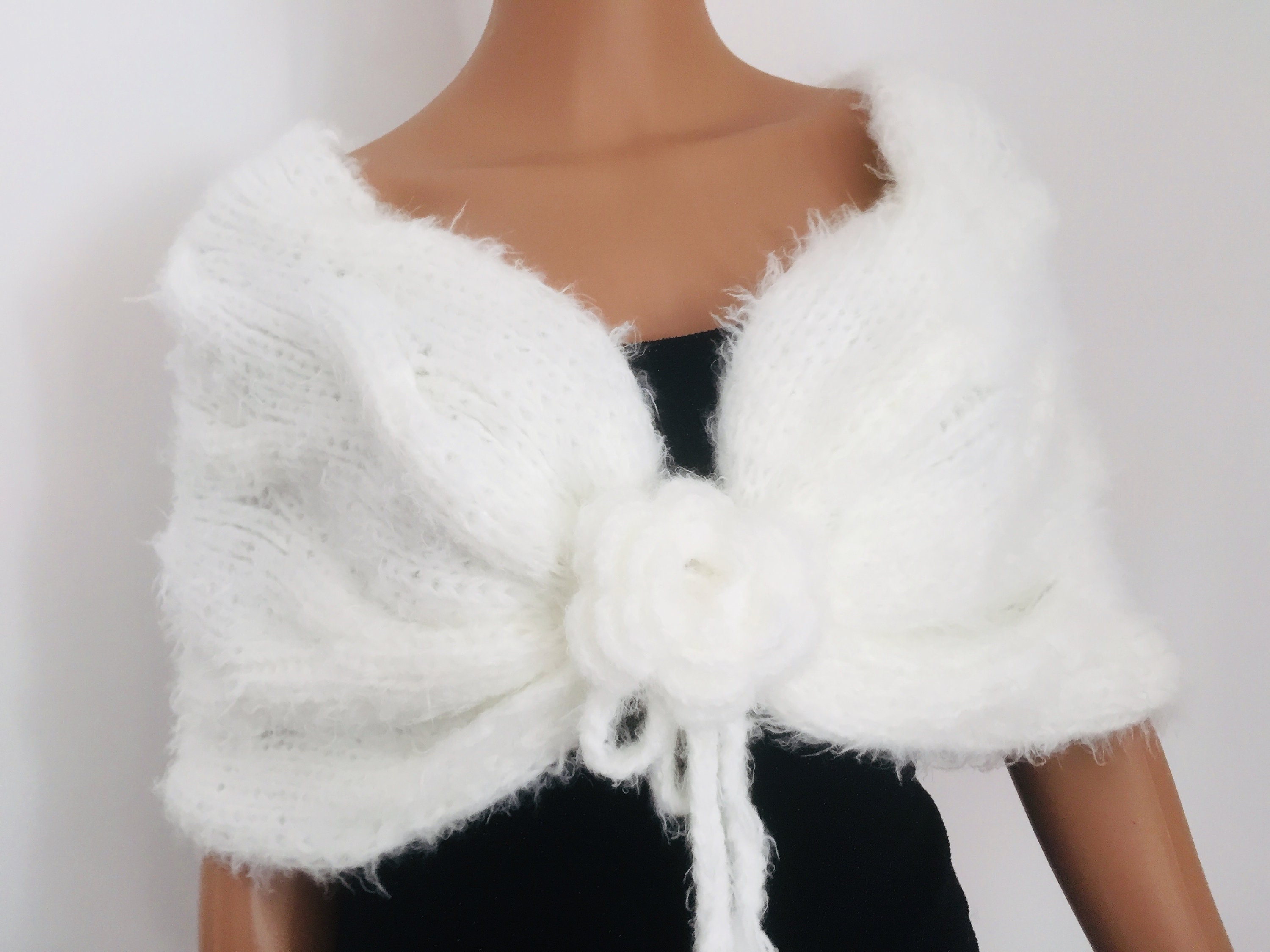 White bridal faux fur bolero jacket Black wedding wrap Etsy