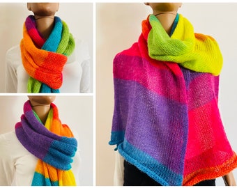 from USA Rainbow stripe long oversized scarf winter mohair wool scarf LGBTQ Scarf pride luxurious blanket scarf women hand knit wrap scarf