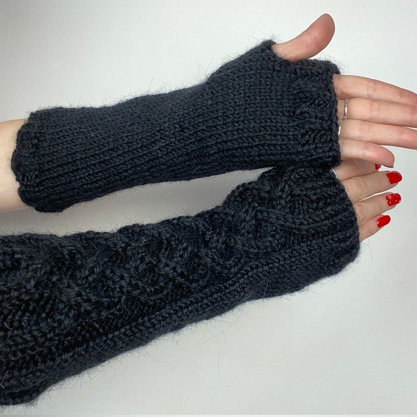 Outlander mittens alpaca black mittens Claire's gauntlets arm warmers women mittens Outlander fingerless wool knit gloves winter mitts