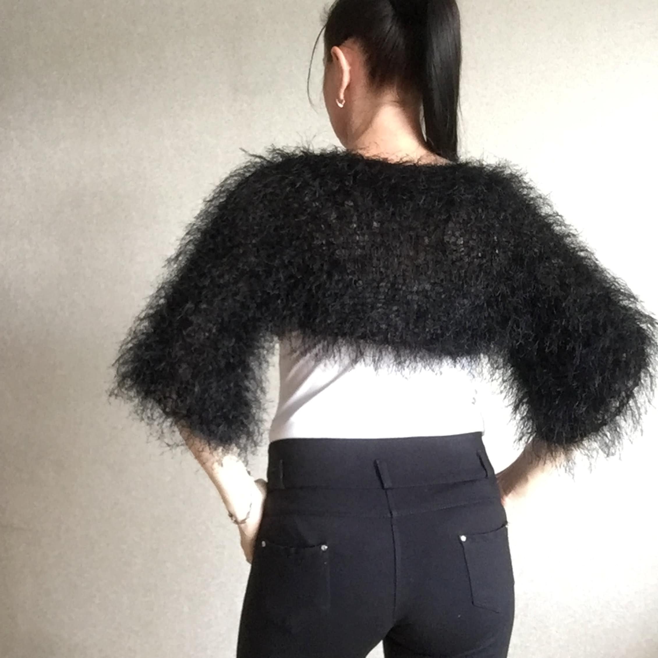 Black Bridal Faux Fur Bolero Jacket 