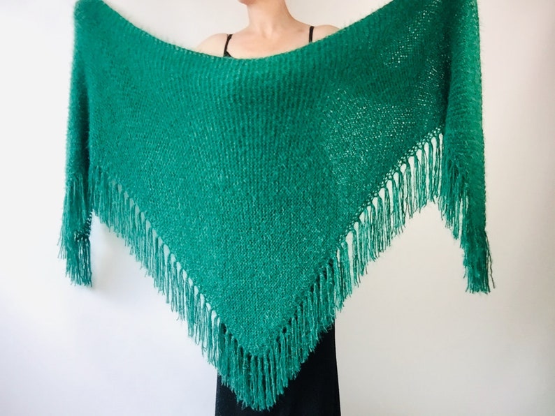 Green Bridal shawl Bridesmaid shawl Winter wedding shawl hand knit Triangle shawl cover up Bride shawl Soft warm fuzzy shawl Bridal wrap